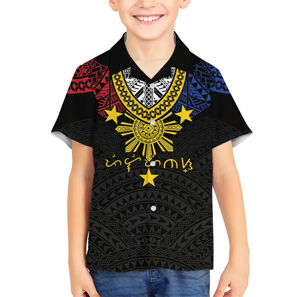 Philippines Heritage Baybayin Mix Polynesian Kid Hawaiian Shirt LT7 Kid Black - Polynesian Pride