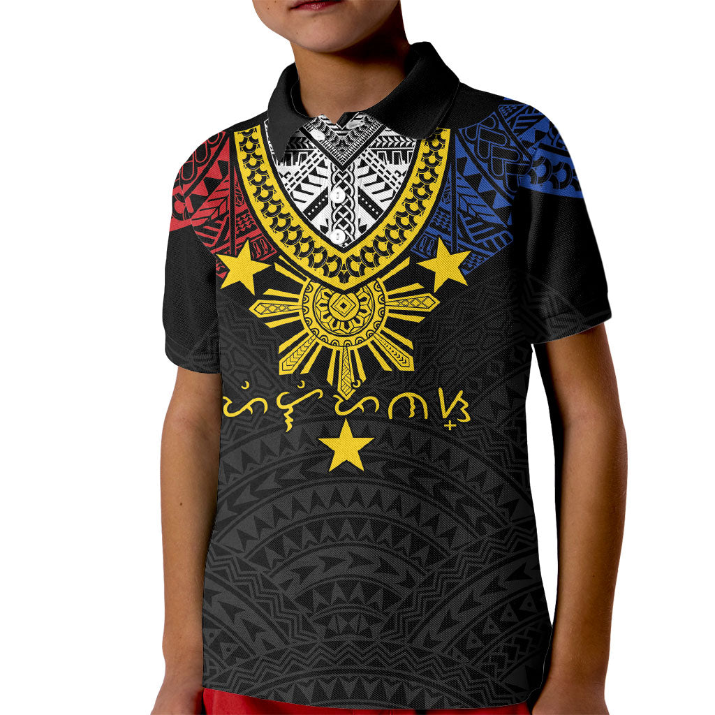 Philippines Heritage Baybayin Mix Polynesian Kid Polo Shirt LT7 Kid Black - Polynesian Pride