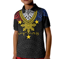 Philippines Heritage Baybayin Mix Polynesian Kid Polo Shirt LT7 Kid Black - Polynesian Pride