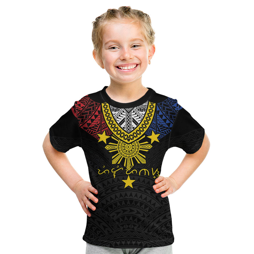 Philippines Heritage Baybayin Mix Polynesian Kid T Shirt LT7 Black - Polynesian Pride