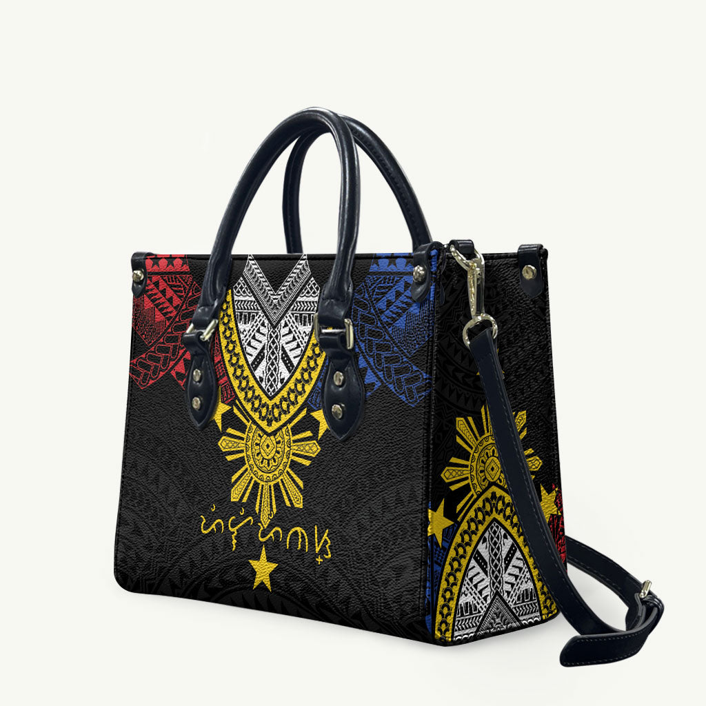 Philippines Heritage Baybayin Mix Polynesian Leather Bag LT7 Black - Polynesian Pride
