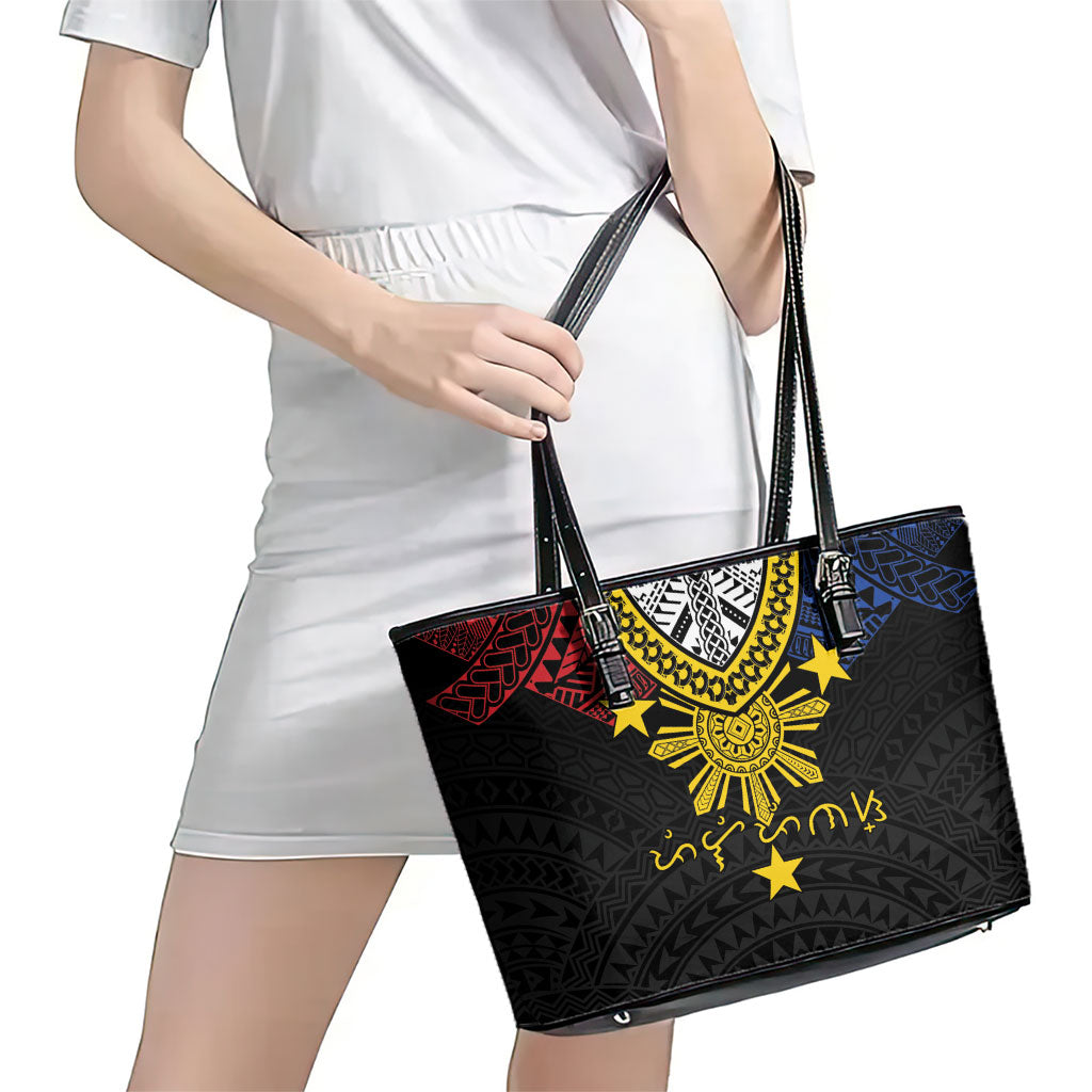 Philippines Heritage Baybayin Mix Polynesian Leather Tote Bag LT7 - Polynesian Pride