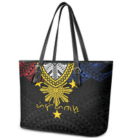 Philippines Heritage Baybayin Mix Polynesian Leather Tote Bag LT7 - Polynesian Pride
