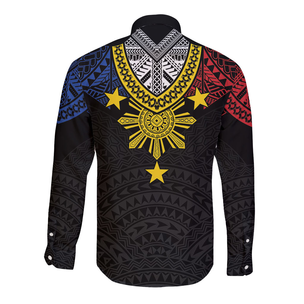 Philippines Heritage Baybayin Mix Polynesian Long Sleeve Button Shirt LT7 - Polynesian Pride