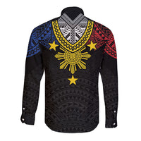 Philippines Heritage Baybayin Mix Polynesian Long Sleeve Button Shirt LT7 - Polynesian Pride