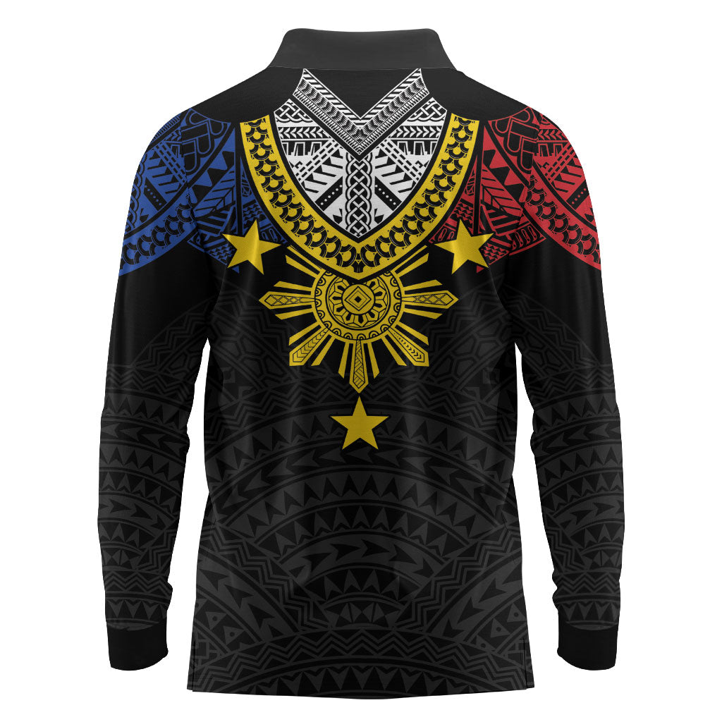 Philippines Heritage Baybayin Mix Polynesian Long Sleeve Polo Shirt LT7 - Polynesian Pride