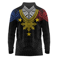 Philippines Heritage Baybayin Mix Polynesian Long Sleeve Polo Shirt LT7 - Polynesian Pride