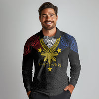 Philippines Heritage Baybayin Mix Polynesian Long Sleeve Polo Shirt LT7 - Polynesian Pride