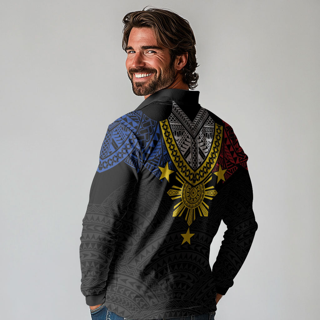 Philippines Heritage Baybayin Mix Polynesian Long Sleeve Polo Shirt LT7 - Polynesian Pride