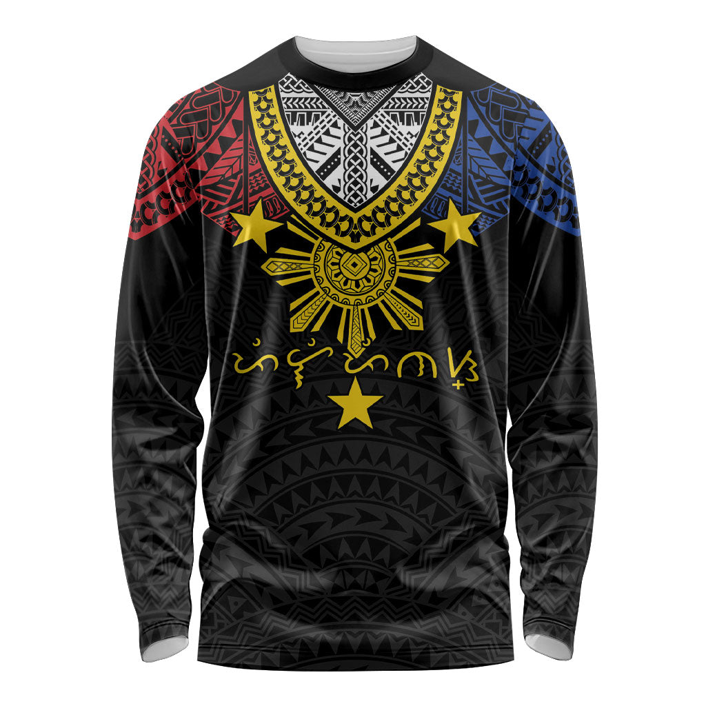 Philippines Heritage Baybayin Mix Polynesian Long Sleeve Shirt LT7 Unisex Black - Polynesian Pride