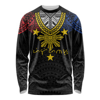 Philippines Heritage Baybayin Mix Polynesian Long Sleeve Shirt LT7 Unisex Black - Polynesian Pride