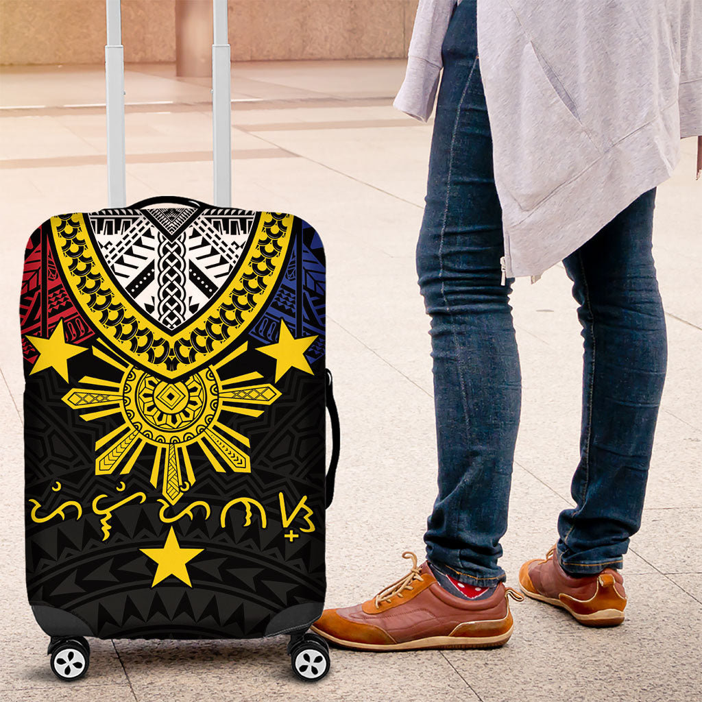 Philippines Heritage Baybayin Mix Polynesian Luggage Cover LT7 Black - Polynesian Pride