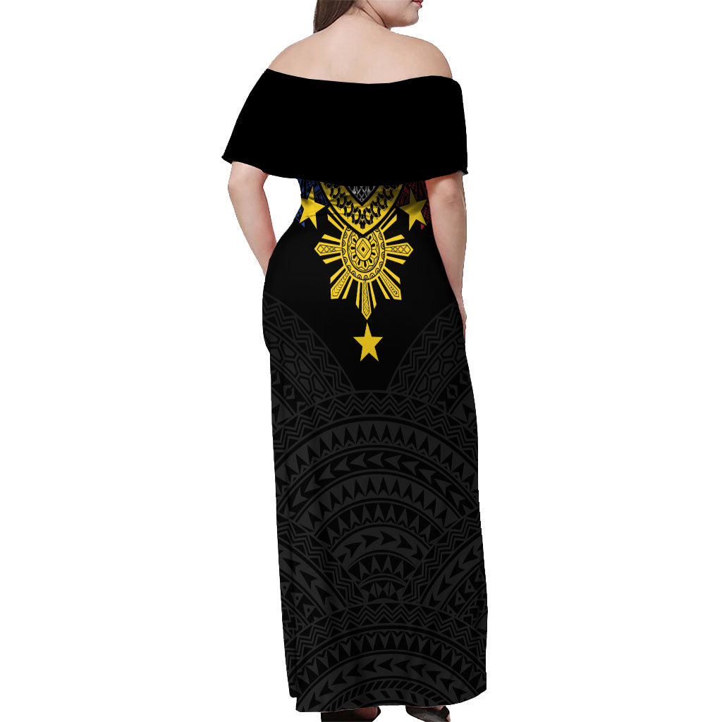 Philippines Heritage Baybayin Mix Polynesian Off Shoulder Maxi Dress LT7 - Polynesian Pride