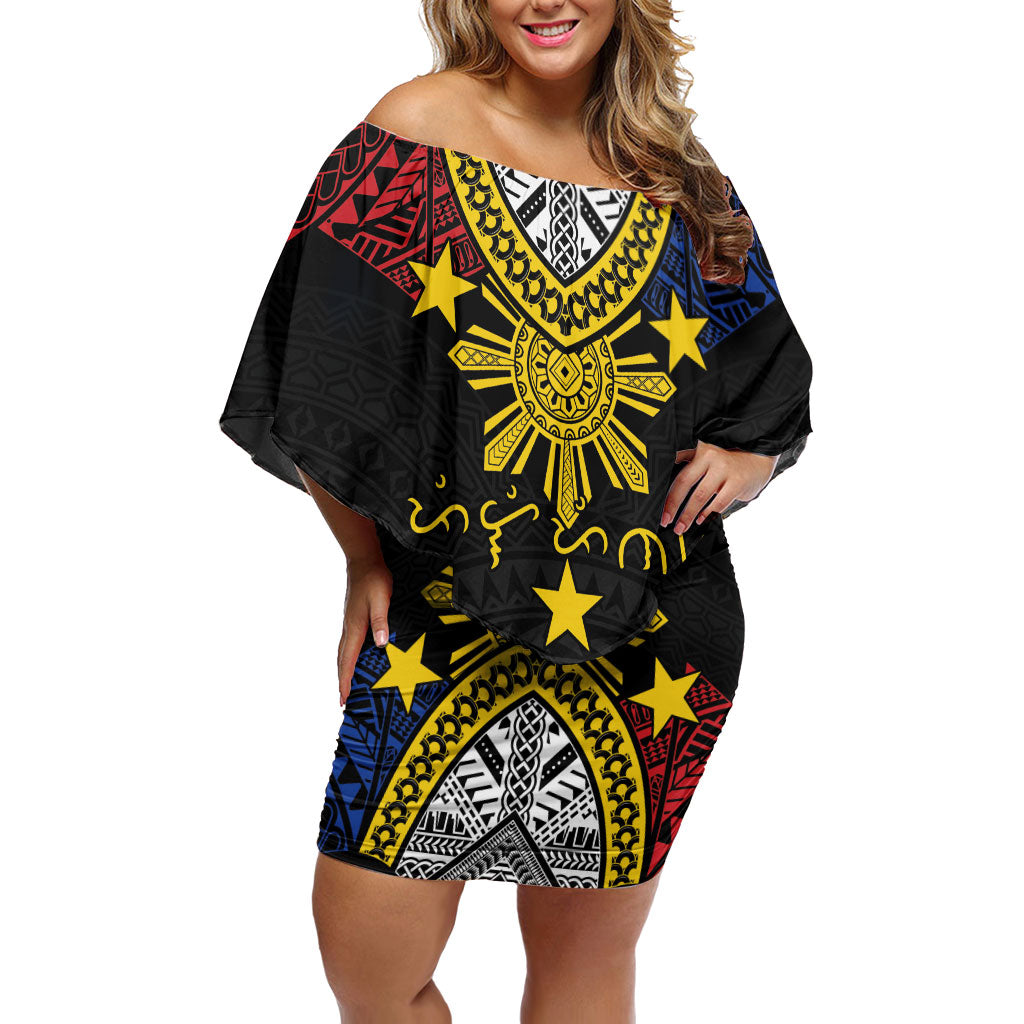 Philippines Heritage Baybayin Mix Polynesian Off Shoulder Short Dress