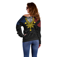 Philippines Heritage Baybayin Mix Polynesian Off Shoulder Sweater LT7 - Polynesian Pride