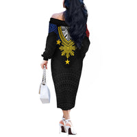 Philippines Heritage Baybayin Mix Polynesian Off The Shoulder Long Sleeve Dress LT7 - Polynesian Pride