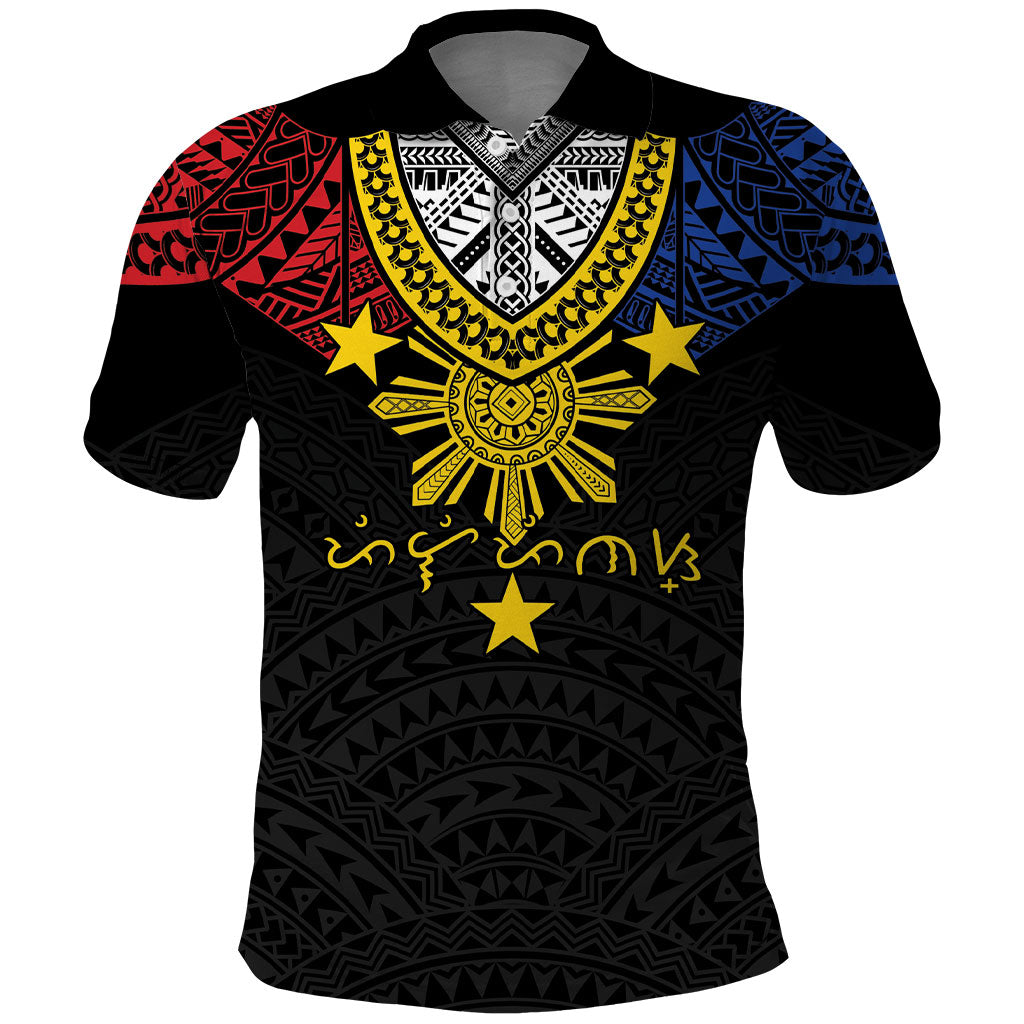 Philippines Heritage Baybayin Mix Polynesian Polo Shirt LT7 Black - Polynesian Pride