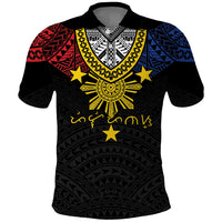 Philippines Heritage Baybayin Mix Polynesian Polo Shirt LT7 Black - Polynesian Pride