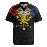 Philippines Heritage Baybayin Mix Polynesian Rugby Jersey LT7 Black - Polynesian Pride