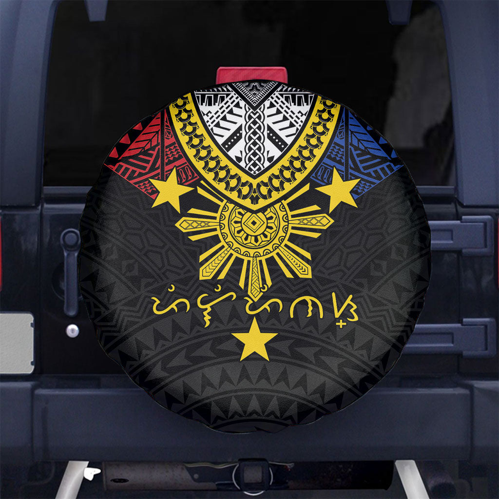 Philippines Heritage Baybayin Mix Polynesian Spare Tire Cover LT7 No hole Black - Polynesian Pride