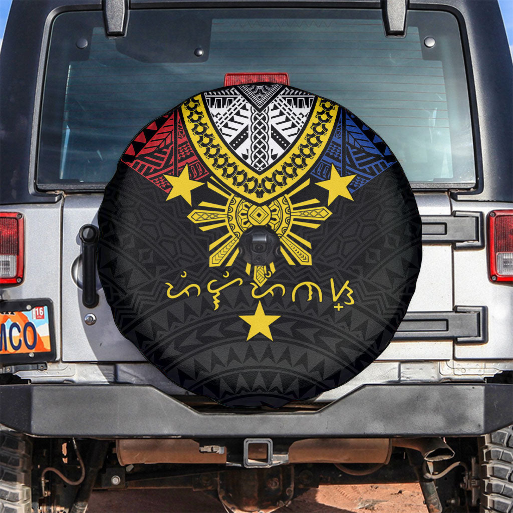 Philippines Heritage Baybayin Mix Polynesian Spare Tire Cover LT7 Black - Polynesian Pride