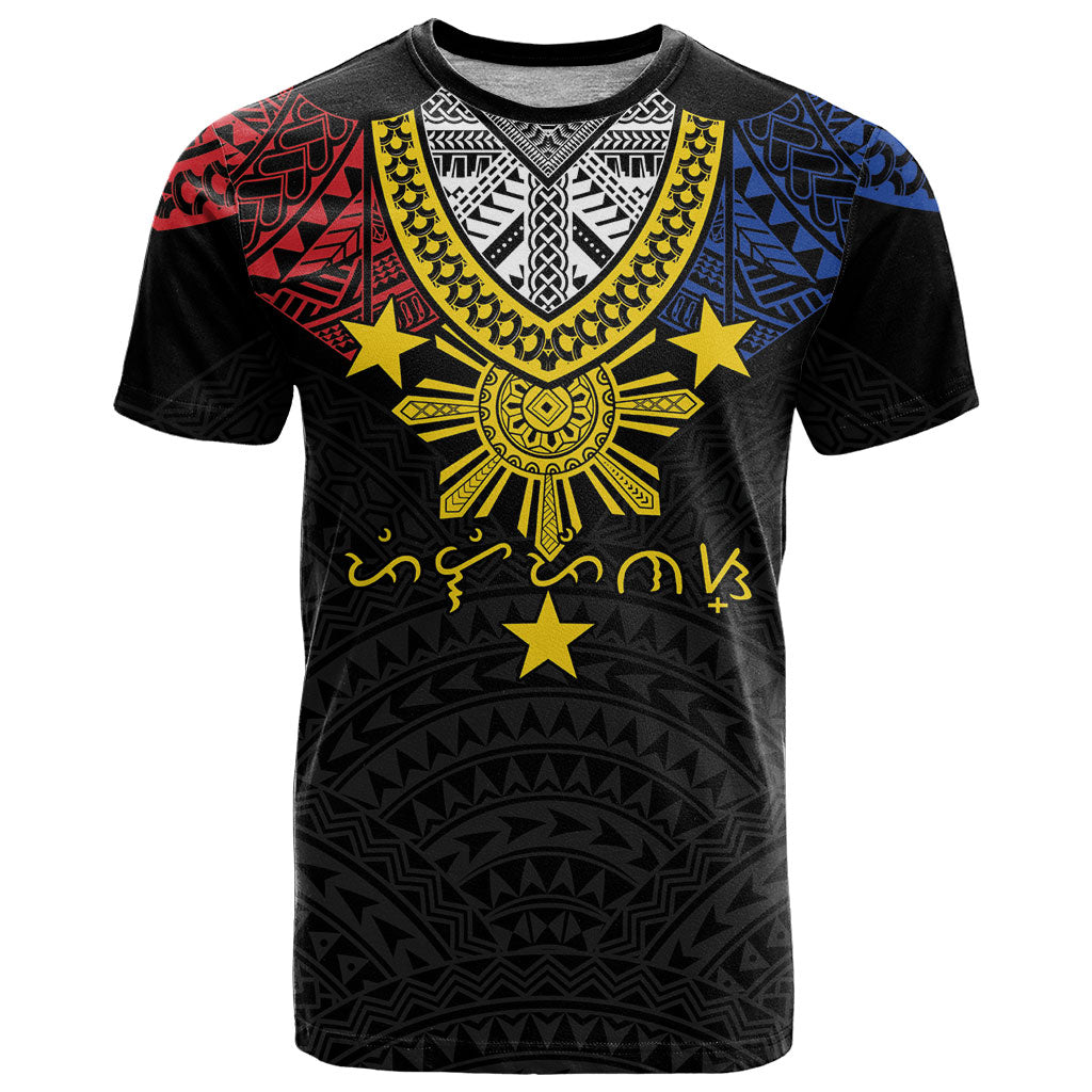 Philippines Heritage Baybayin Mix Polynesian T Shirt LT7 Black - Polynesian Pride