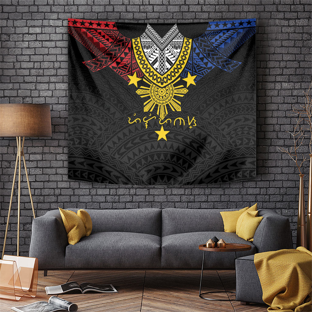 Philippines Heritage Baybayin Mix Polynesian Tapestry LT7 Black - Polynesian Pride
