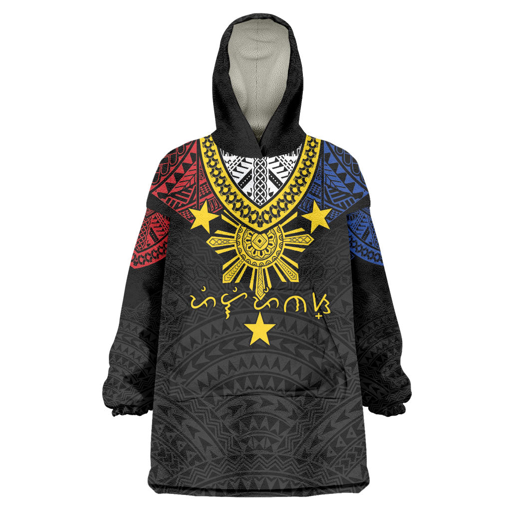 Philippines Heritage Baybayin Mix Polynesian Wearable Blanket Hoodie LT7 One Size Black - Polynesian Pride