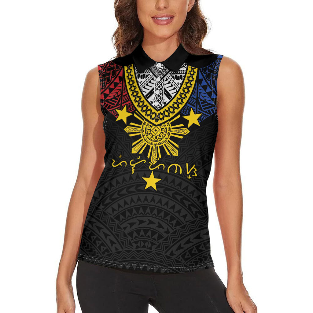 Philippines Heritage Baybayin Mix Polynesian Women Sleeveless Polo Shirt LT7 - Polynesian Pride