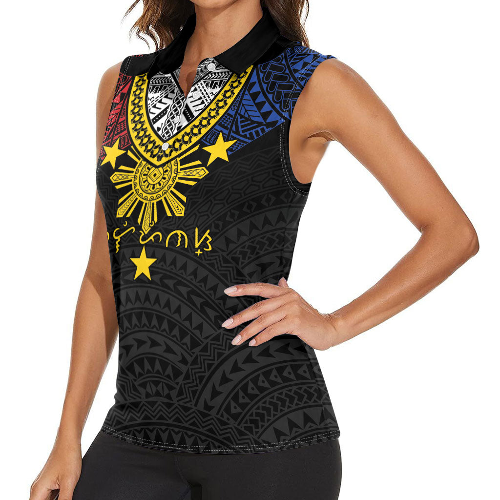 Philippines Heritage Baybayin Mix Polynesian Women Sleeveless Polo Shirt LT7 - Polynesian Pride