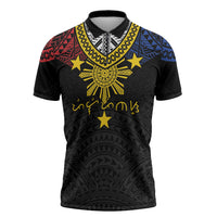 Philippines Heritage Baybayin Mix Polynesian Zipper Polo Shirt LT7 Black - Polynesian Pride