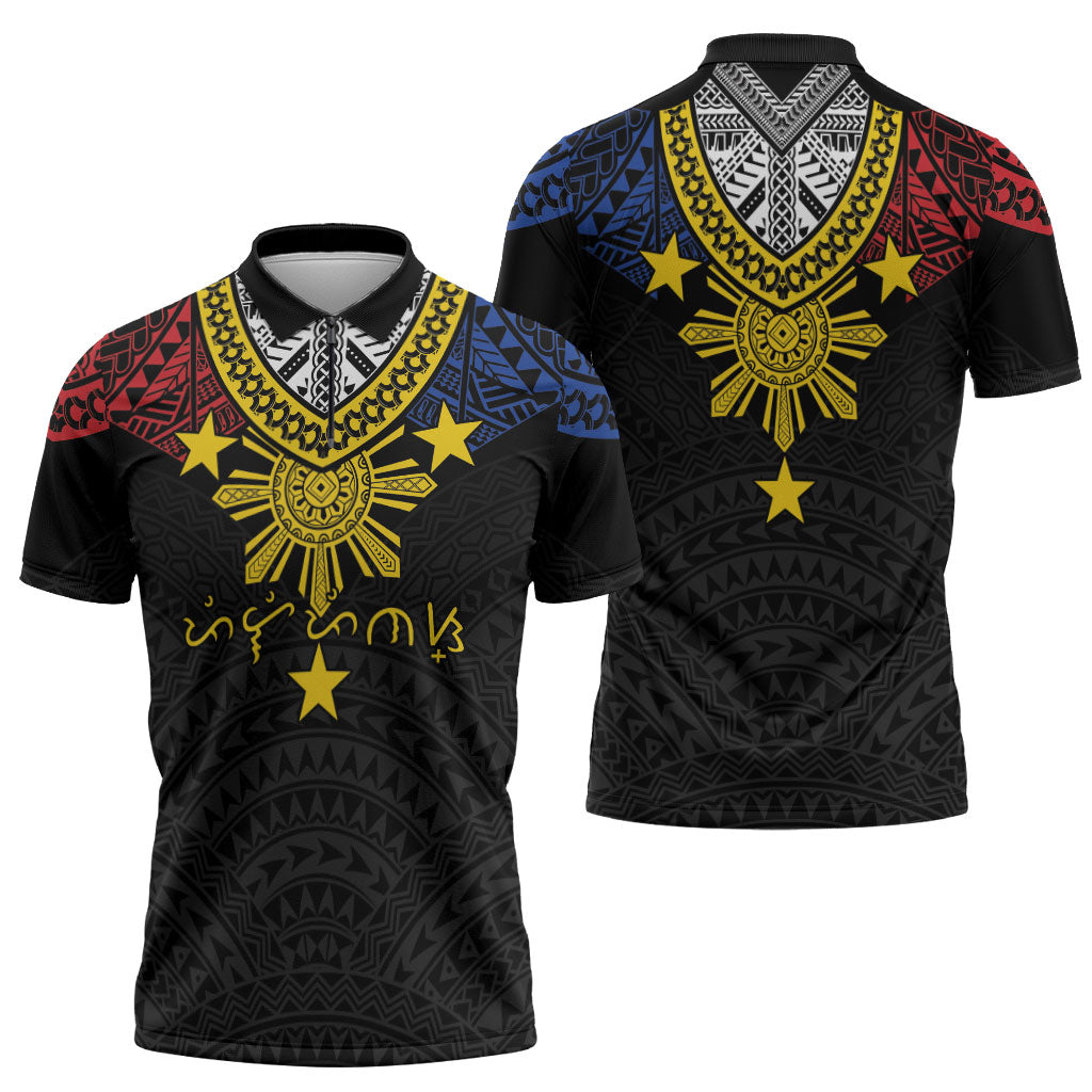 Philippines Heritage Baybayin Mix Polynesian Zipper Polo Shirt LT7 - Polynesian Pride