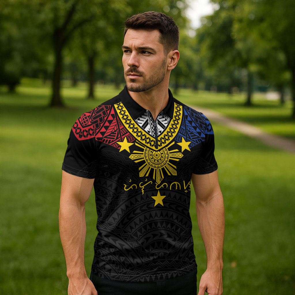 Philippines Heritage Baybayin Mix Polynesian Zipper Polo Shirt LT7 - Polynesian Pride