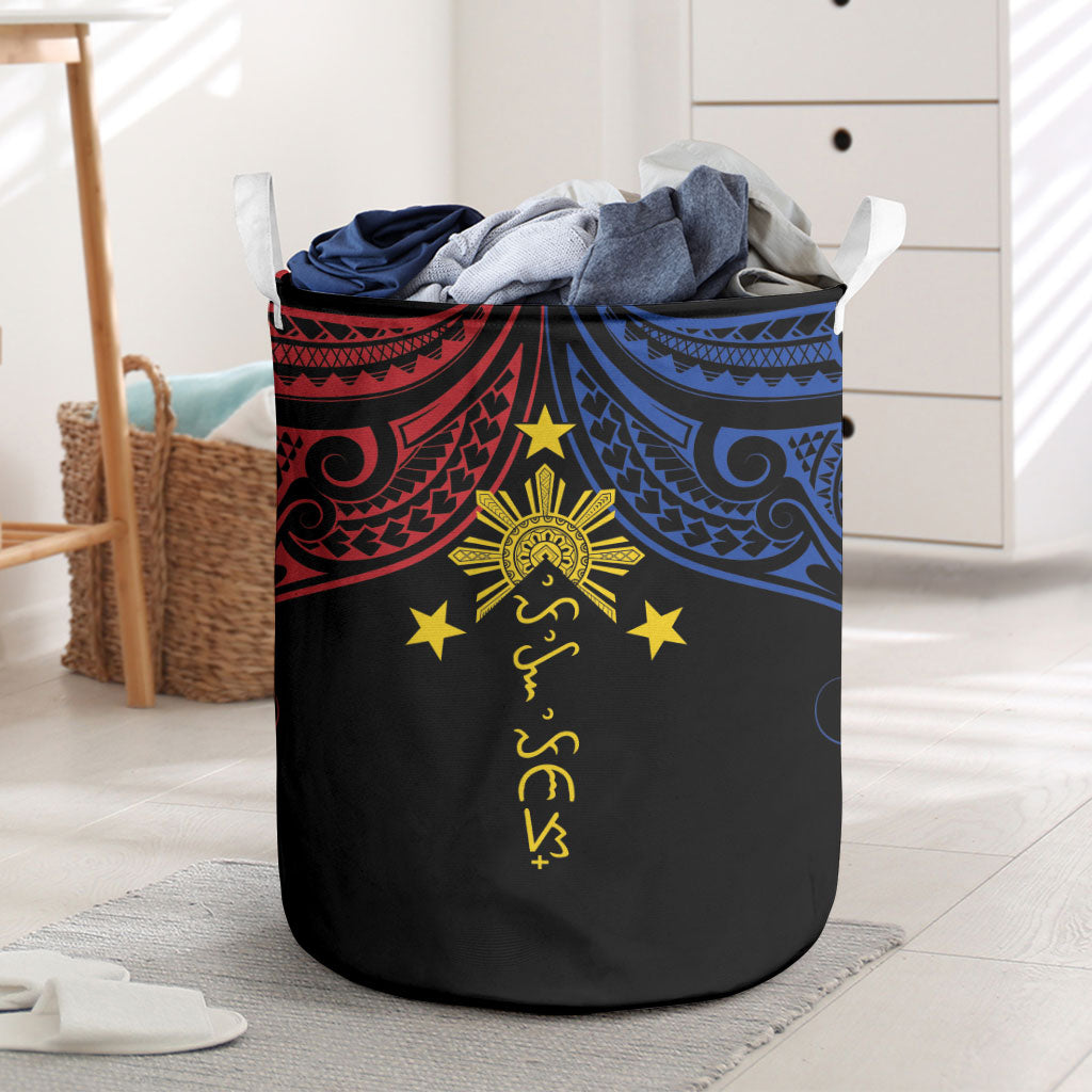 Philippines Heritage Laundry Basket Baybayin Philipinas Sun LT7 Black - Polynesian Pride