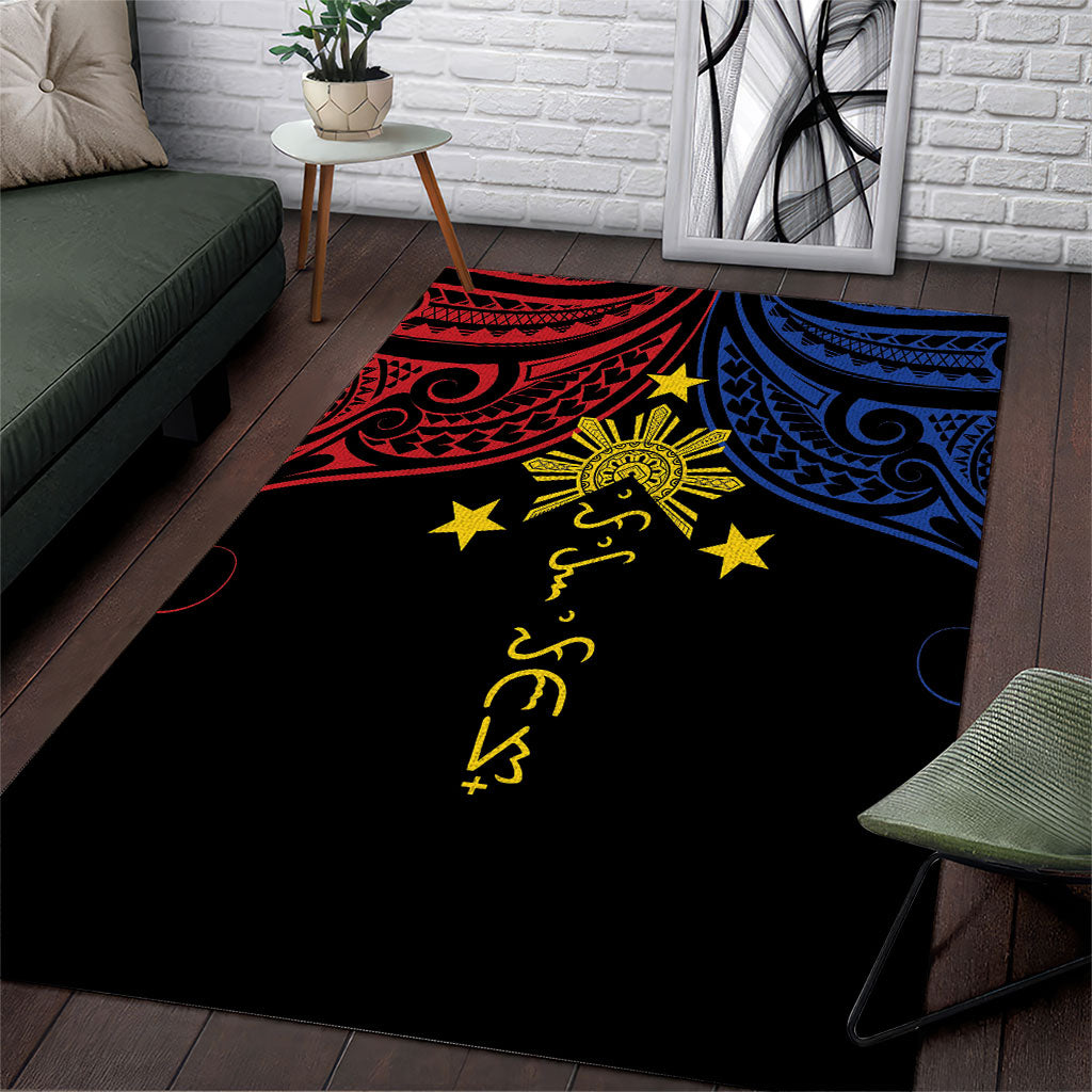 Philippines Heritage Area Rug Baybayin Philipinas Sun LT7 Black - Polynesian Pride