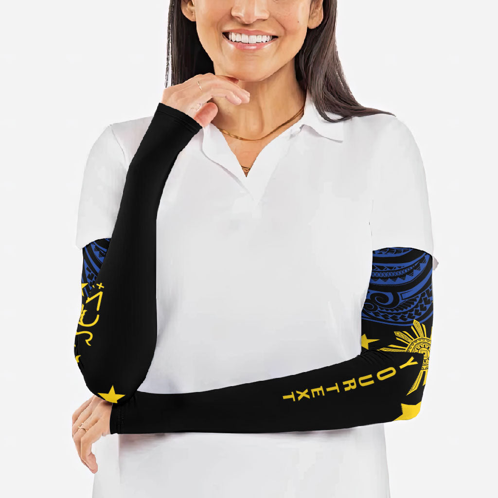 Philippines Heritage Personalized Arm Sleeves Baybayin Philipinas Sun LT7 - Polynesian Pride