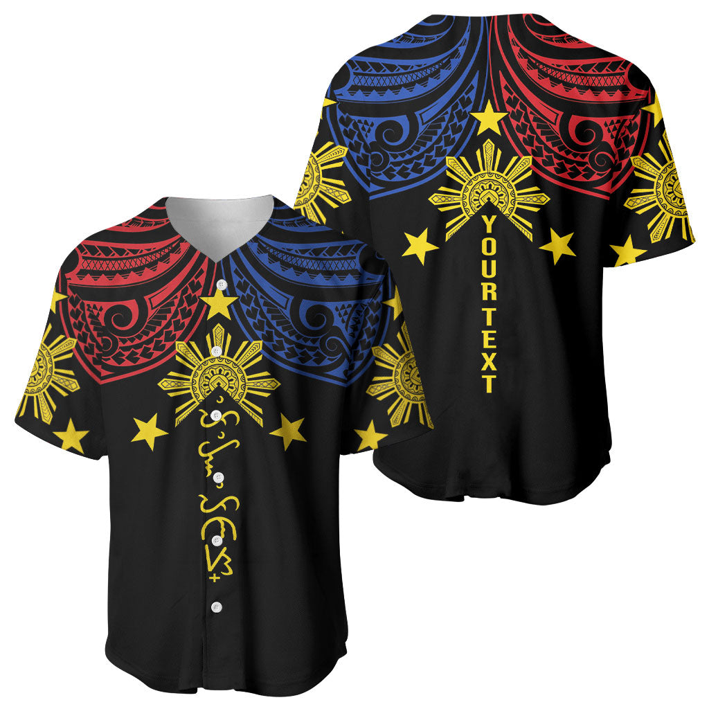 Philippines Heritage Personalized Baseball Jersey Baybayin Philipinas Sun