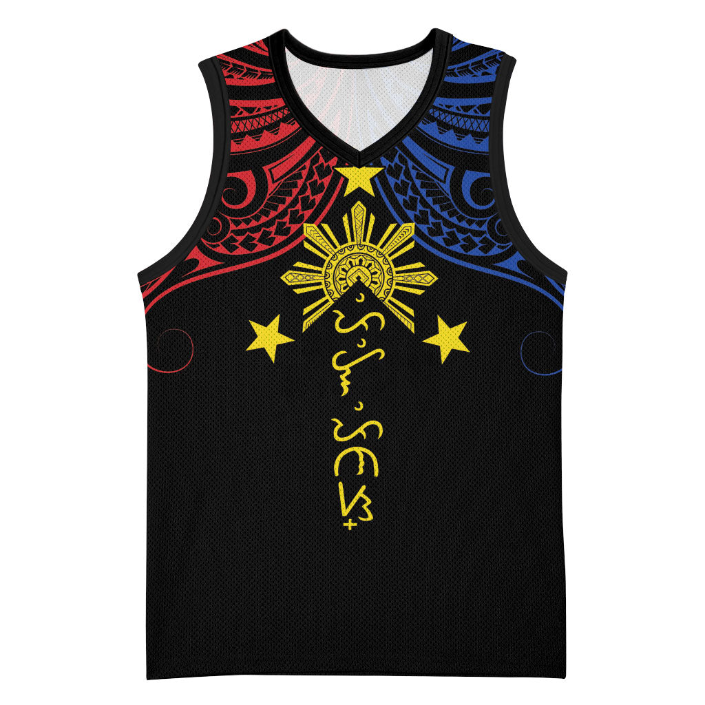 Philippines Heritage Personalized Basketball Jersey Baybayin Philipinas Sun
