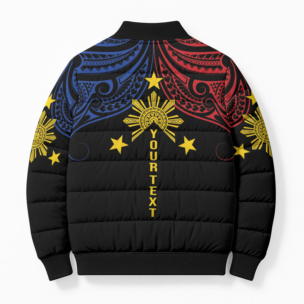 Philippines Heritage Personalized Bomber Puffer Jacket Baybayin Philipinas Sun LT7 - Polynesian Pride