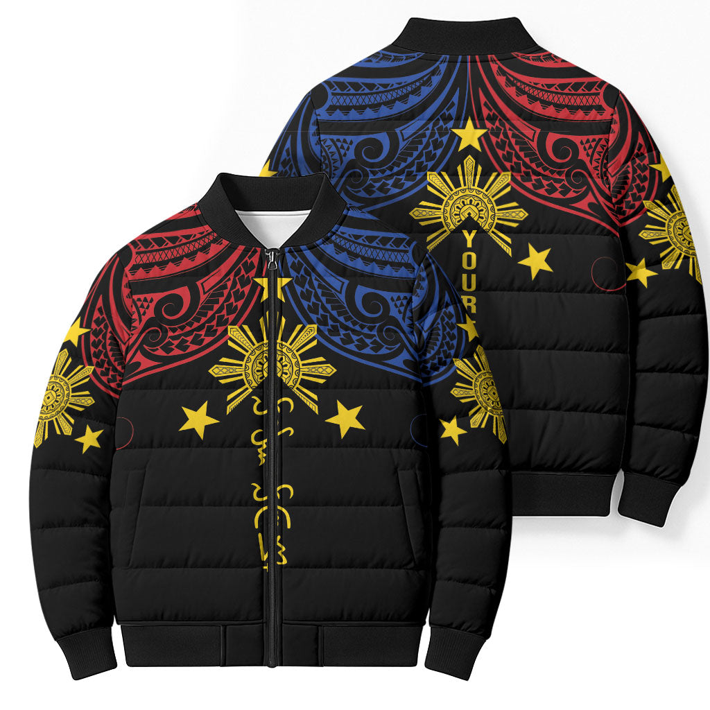 Philippines Heritage Personalized Bomber Puffer Jacket Baybayin Philipinas Sun LT7 - Polynesian Pride