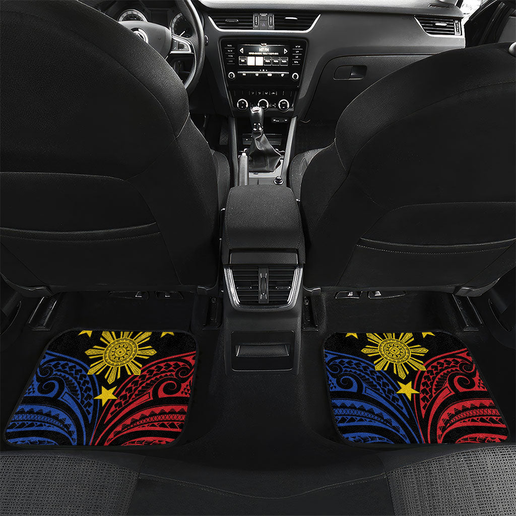Philippines Heritage Personalized Car Mats Baybayin Philipinas Sun LT7 Set 2pcs - Back Black - Polynesian Pride