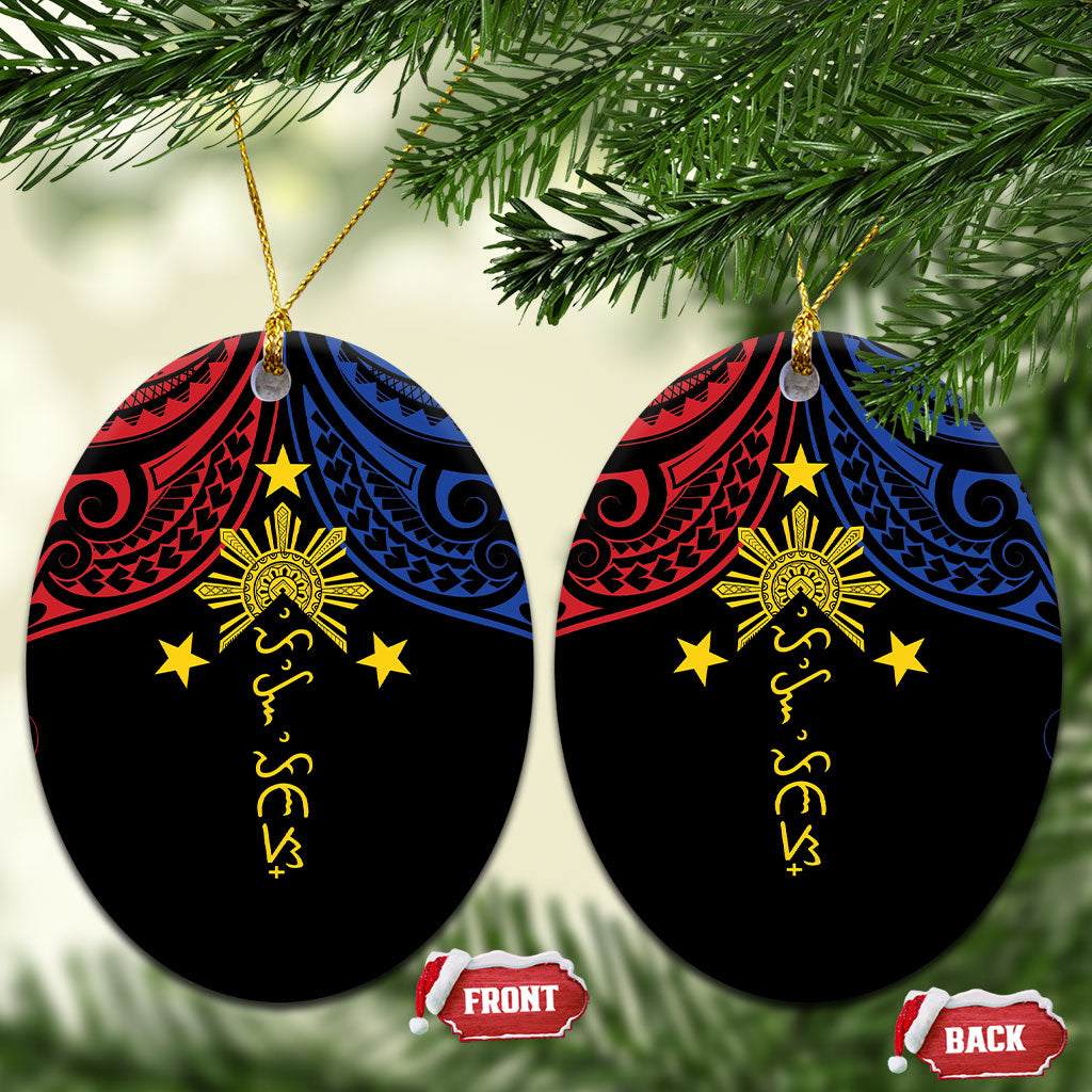 Philippines Heritage Ceramic Ornament Baybayin Philipinas Sun LT7 Oval Black - Polynesian Pride