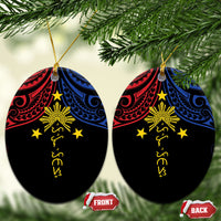 Philippines Heritage Ceramic Ornament Baybayin Philipinas Sun LT7 Oval Black - Polynesian Pride