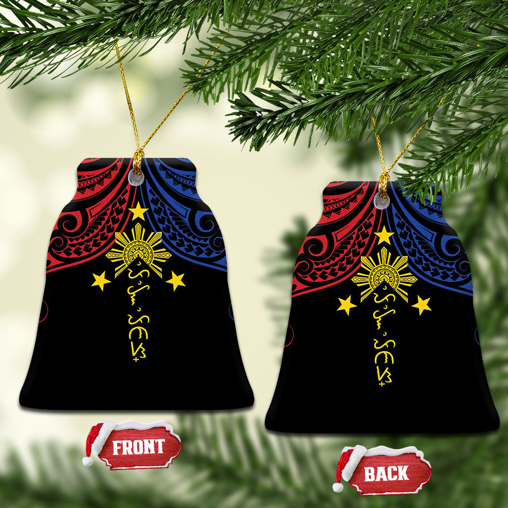 Philippines Heritage Ceramic Ornament Baybayin Philipinas Sun LT7 Bell Flake Black - Polynesian Pride