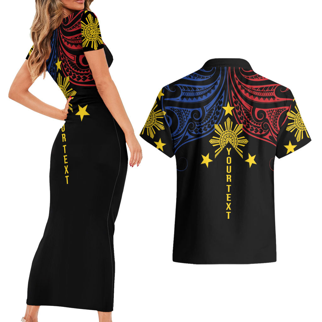 Philippines Heritage Personalized Couples Matching Short Sleeve Bodycon Dress and Hawaiian Shirt Baybayin Philipinas Sun LT7 - Polynesian Pride