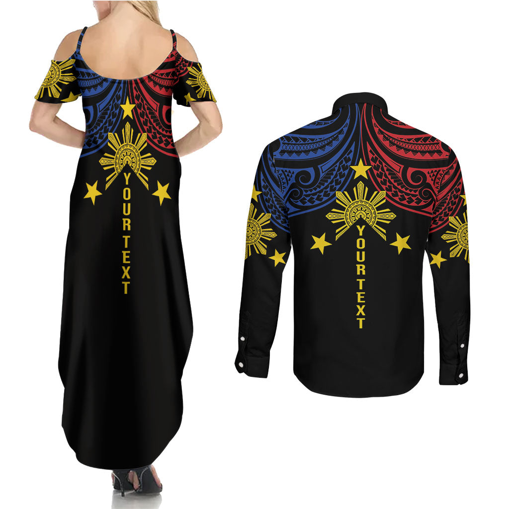 Philippines Heritage Personalized Couples Matching Summer Maxi Dress and Long Sleeve Button Shirt Baybayin Philipinas Sun LT7 - Polynesian Pride