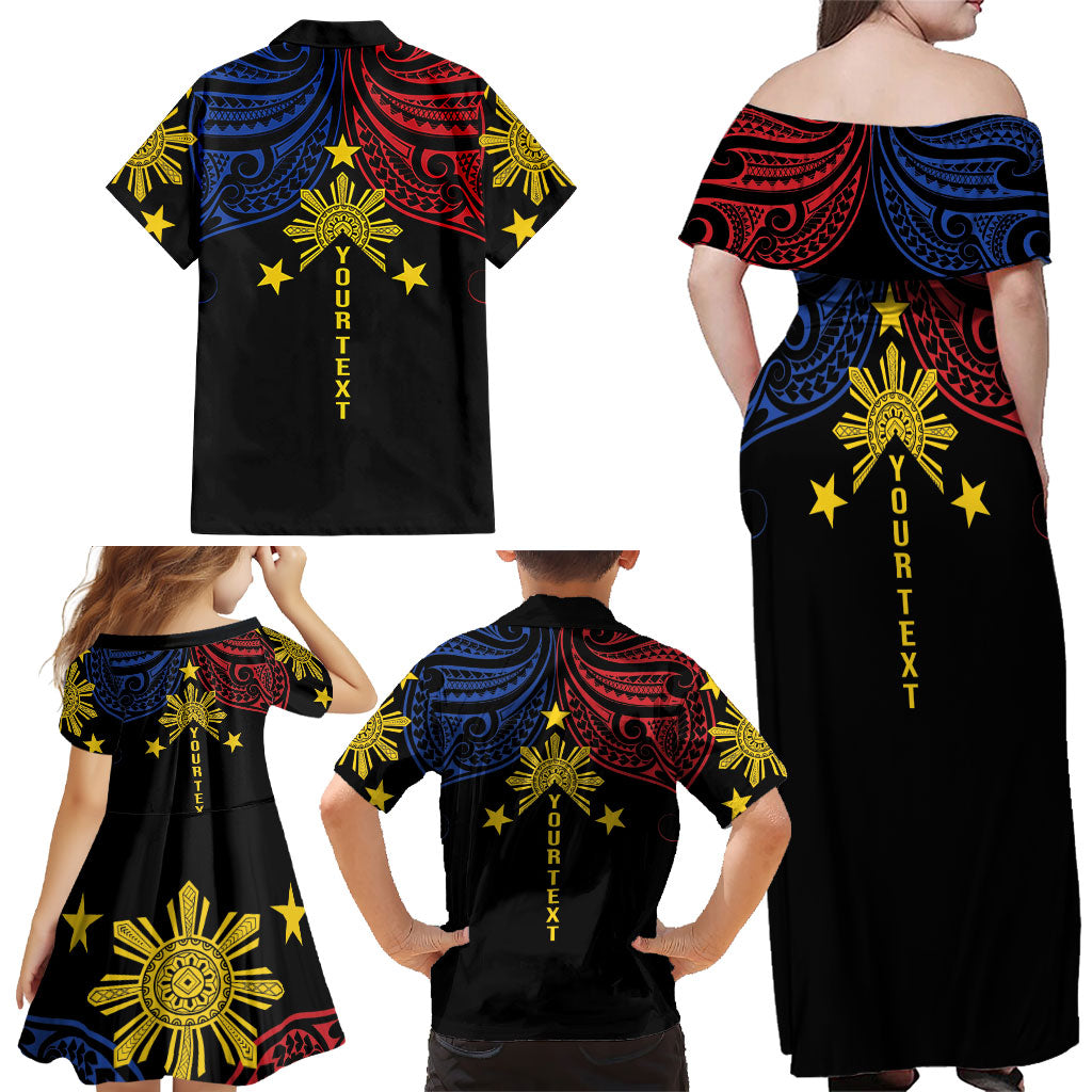 Philippines Heritage Personalized Family Matching Off Shoulder Maxi Dress and Hawaiian Shirt Baybayin Philipinas Sun