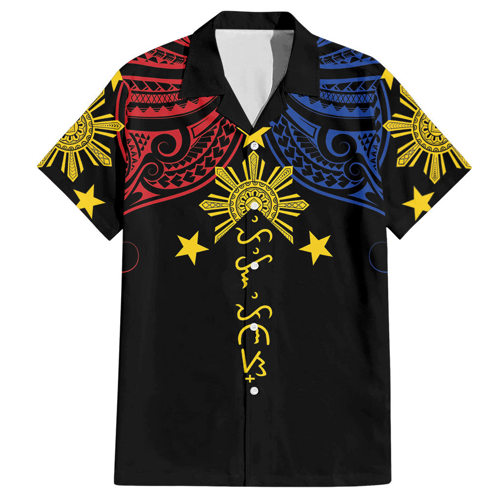 Philippines Heritage Personalized Hawaiian Shirt Baybayin Philipinas Sun LT7 Black - Polynesian Pride