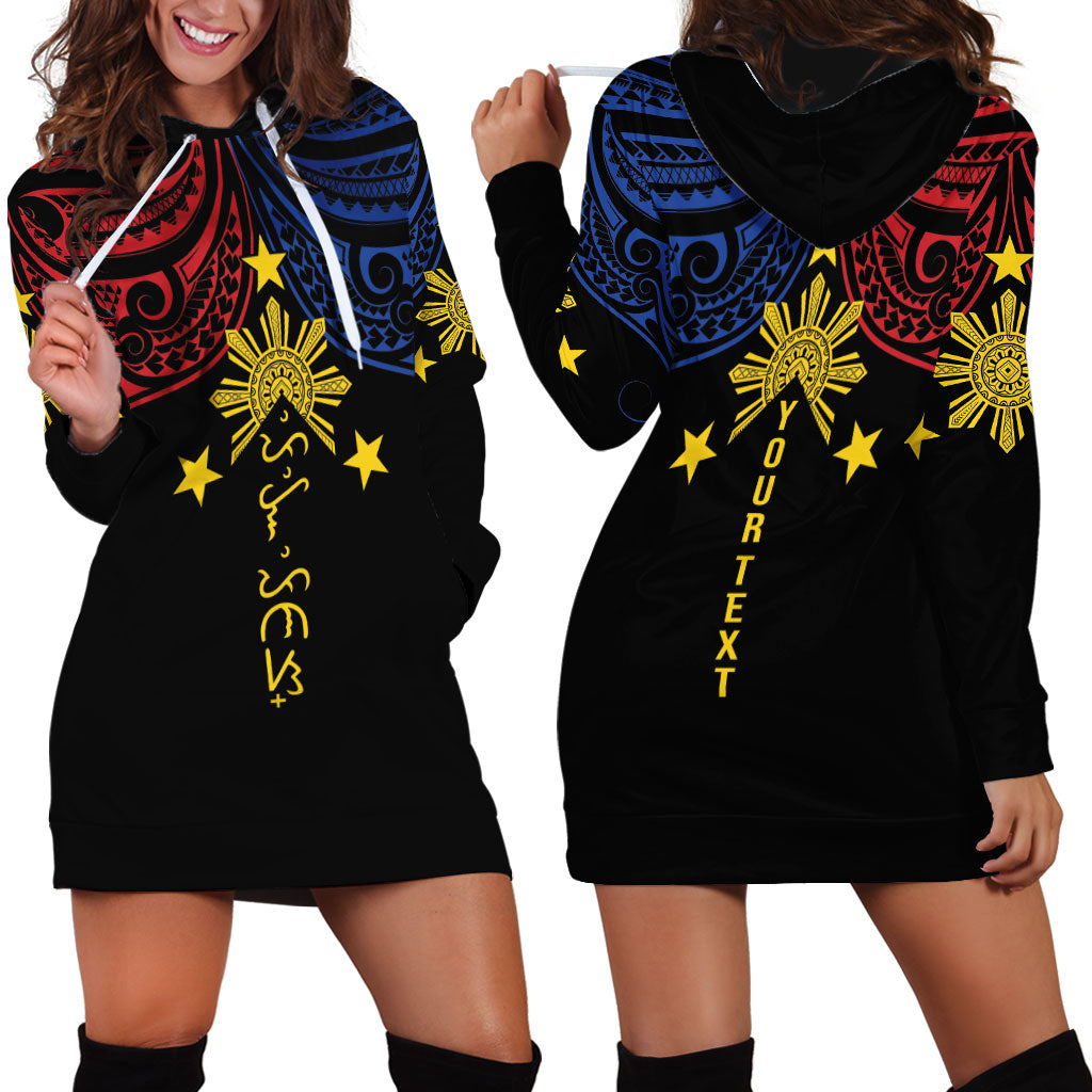 Philippines Heritage Personalized Hoodie Dress Baybayin Philipinas Sun LT7 - Polynesian Pride