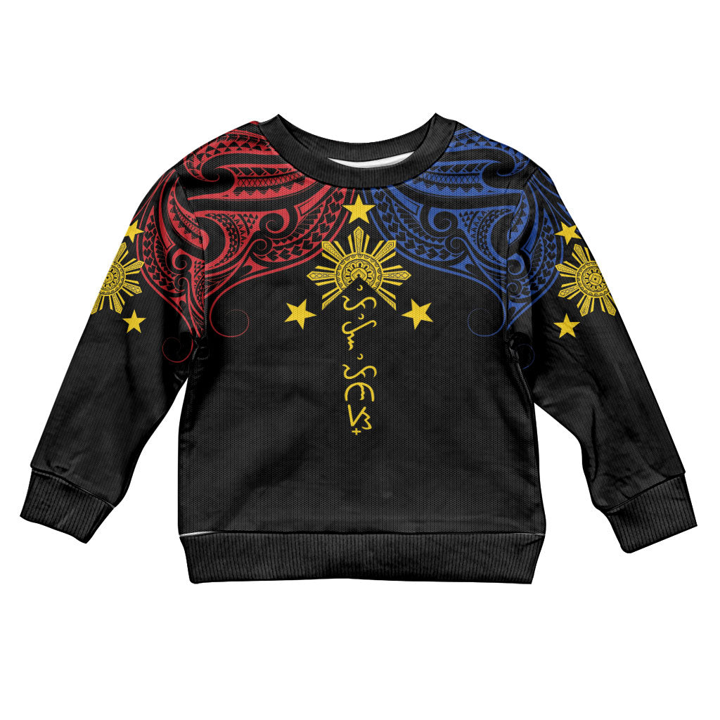 Philippines Heritage Personalized Kid Ugly Christmas Sweater Baybayin Philipinas Sun LT7 Kid Black - Polynesian Pride